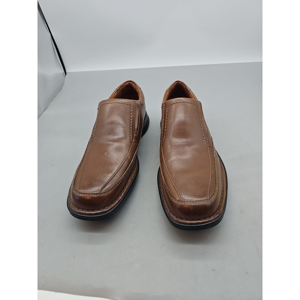 Clarks 14885 Mens Brown Leather Slip On Dress Loafers Shoes Size 9.5 Square Toe